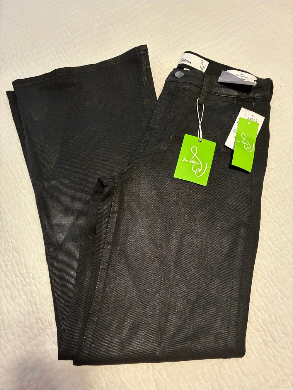 NWT Sam Edelman Flare Coated Black Trouser Jeans Sz 26